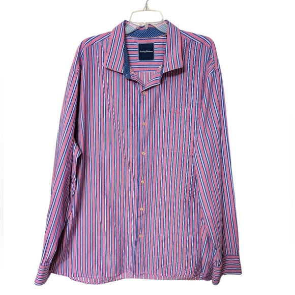 Tommy Bahama Men's Pima Cotton Casual Button Down Pink and Blue Stripes Size 3XL - Picture 8 of 8